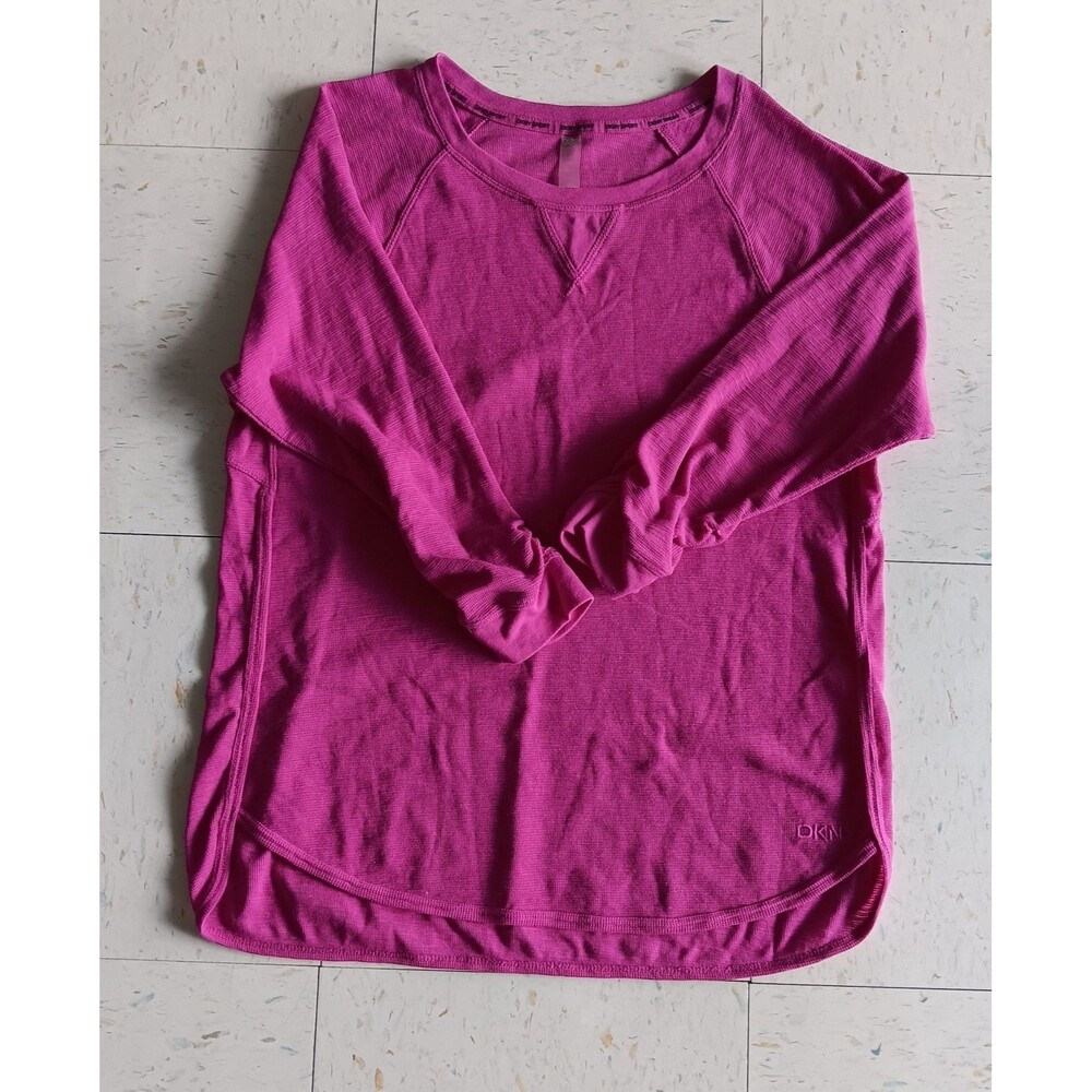 DKNY SPORT Micro Waffle Knit T Shirt Pink Size Large Athleisure Loungewear